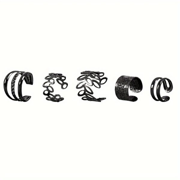 Conjunto de 5 peças de brincos chiques em forma de C estilo Boho e Hip-Hop para mulheres – sem necessidade de piercing, conjunto de punho de orelha de ferro com desenhos de borboleta, folha e coração – joias modernas versáteis para trajes casuais - Imagem 5