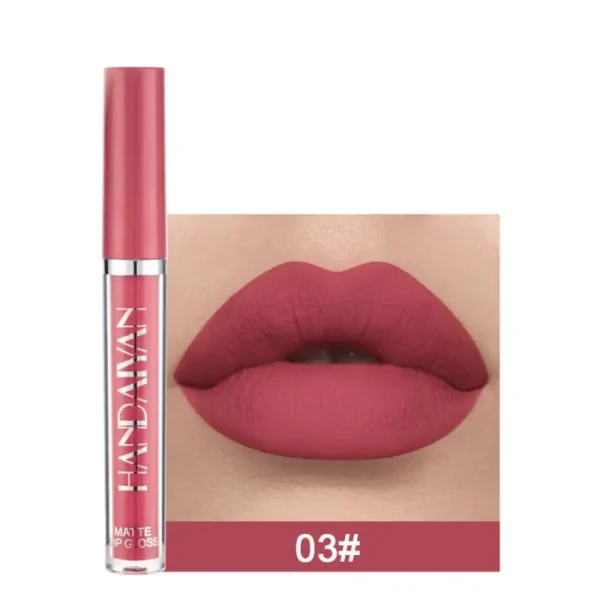 Handaiyan matte líquido batom de veludo pigmentos gloss labial à prova dnonágua hidratante antiaderente copo lábio matiz beleza cosméticos tslm1 - Imagem 7
