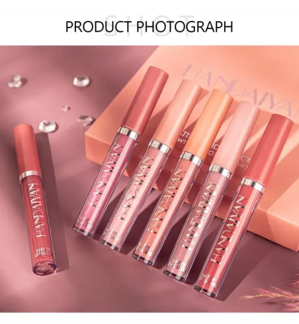 Handaiyan matte líquido batom de veludo pigmentos gloss labial à prova dnonágua hidratante antiaderente copo lábio matiz beleza cosméticos tslm1 - Imagem 5