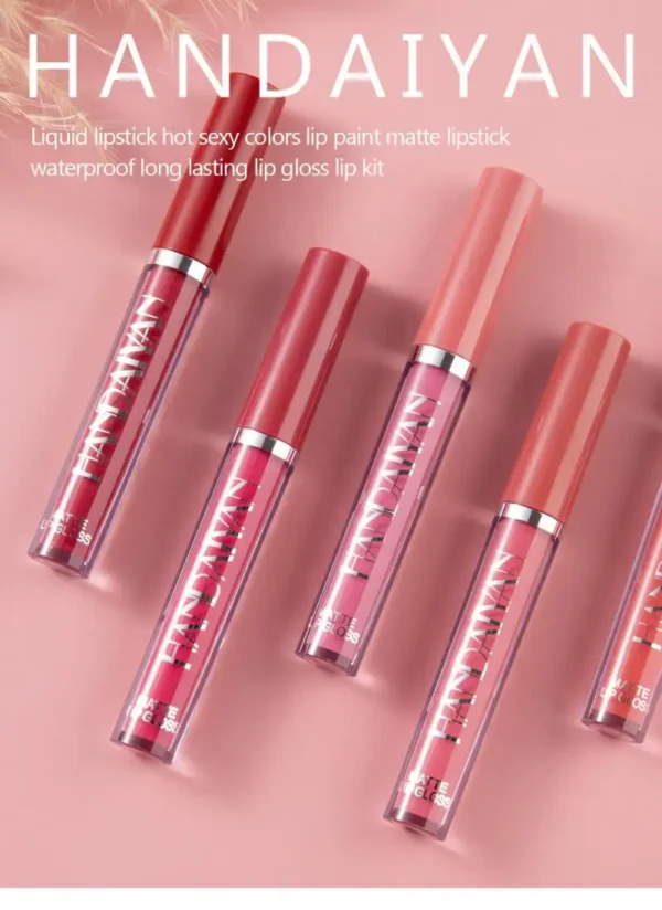 Handaiyan matte líquido batom de veludo pigmentos gloss labial à prova dnonágua hidratante antiaderente copo lábio matiz beleza cosméticos tslm1 - Imagem 2