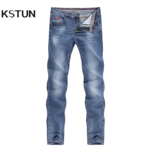 KSTUN Mens Jeans 2021 Primavera Outono Negócios Casual Reto Slim Fitness Elástico Azul Calças Cavalheiro Cowboys Jean Hombre