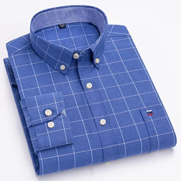 2024 Oxford Moda Masculina 100% Algodão Fino Manga Longa Casual Slim Cor Sólida Xadrez Estampa Listra Vestido Formal Camisa Plus 7XL 6XL - Imagem 10
