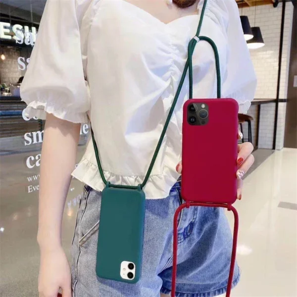 Capa de telefone com cordão de silicone macio em TPU, iPhone 16, 15, 14 Plus, 13, 12, Mini, 11 Pro, XS, Max, XR, X - Imagem 2