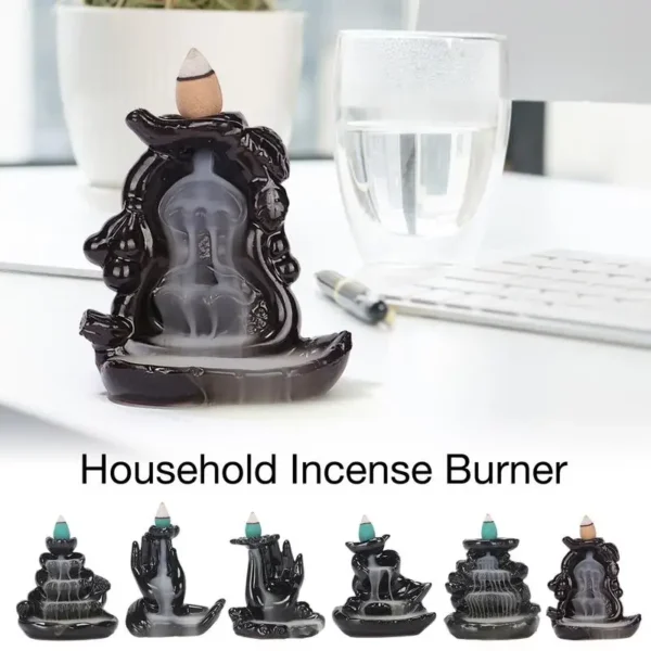 Queimador de incenso de refluxo em resina com cascata de fumaça, queimador de incenso em forma de torre inovadora, incenso de sândalo, forno de aromaterapia, decoração de casa - Imagem 5