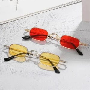 1pc para mulher pequeno retângulo óculos de sol retro metal frame punk vintage viagem máscaras uv400 proteção óculos de sol