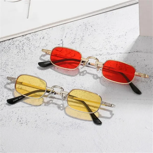 1pc para mulher pequeno retângulo óculos de sol retro metal frame punk vintage viagem máscaras uv400 proteção óculos de sol