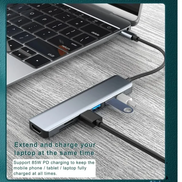 Estação de ancoragem USB C para laptop, 7-em-1, 4K, adaptador HDMI, HUB 3.0, tipo C para HDMI, PD 87W, divisor USB C para Macbook Pro - Imagem 5