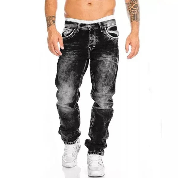 Jeans Baggy masculino com estiramento reto e slim fit, calça casual, calça jeans preta e azul, marca - Imagem 9