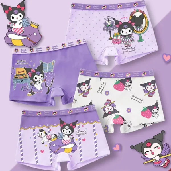 Sanrio Anime Cartoon Print Roupa Interior de Algodão para Meninas, Cute Baby Boxer, Cuecas Kawaii, Presente Infantil, Kuromi, 4Pcs - Imagem 7