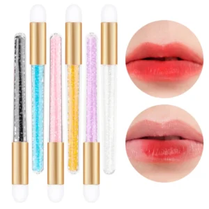 Transparente Diamante Handle Lip Brush, Profissional Beleza Maquiagem Ferramentas, Batom, Borrão, Cabeça Redonda, Corretivo, Mulheres