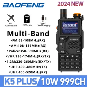 Baofeng-K5PLUS 10W rádio profissional, 136-174, 220-260, 400-520MHz, multi-bandas, 999CH, 2500mAh, rádio em dois sentidos