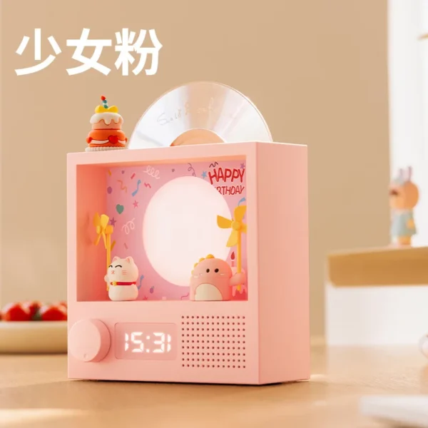 Caixa De Som Retro CD Record Bluetooth Speaker Portátil RGB Atmosfera Casa Pequeno Alto-falante Sem Fio com Relógio Menina Presente de Aniversário - Imagem 8