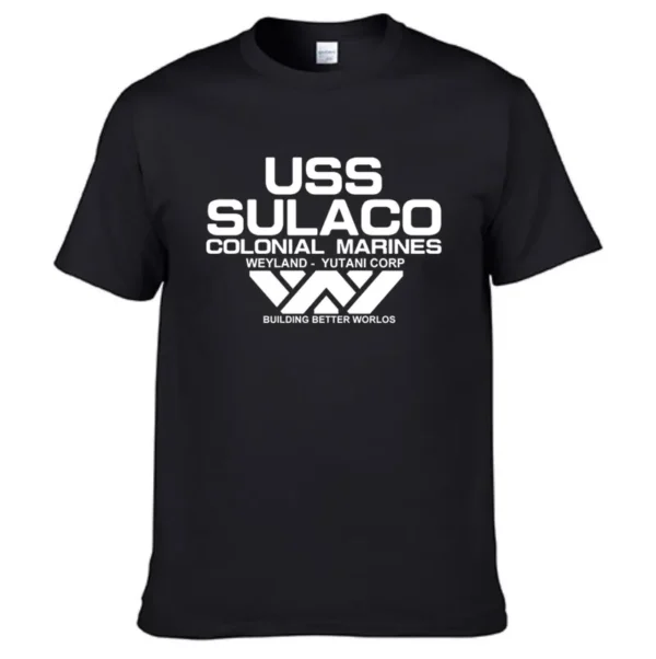 Moda USCSS Nostromo T-Shirt Alien USS Sulaco Colonial Marines Aliens Off World Camiseta de manga curta masculina de algodão com gola redonda - Imagem 2