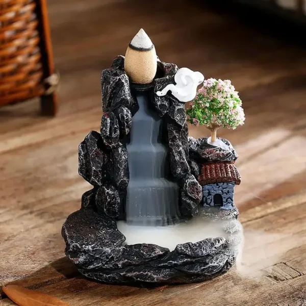 Queimador de incenso de refluxo em resina com cascata de fumaça, queimador de incenso em forma de torre inovadora, incenso de sândalo, forno de aromaterapia, decoração de casa - Imagem 2