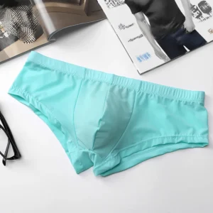 Masculino ultra-fino perspectiva gelo seda suave sem costura cuecas boxer respirável cintura baixa sexy sólido fitness boxer masculino