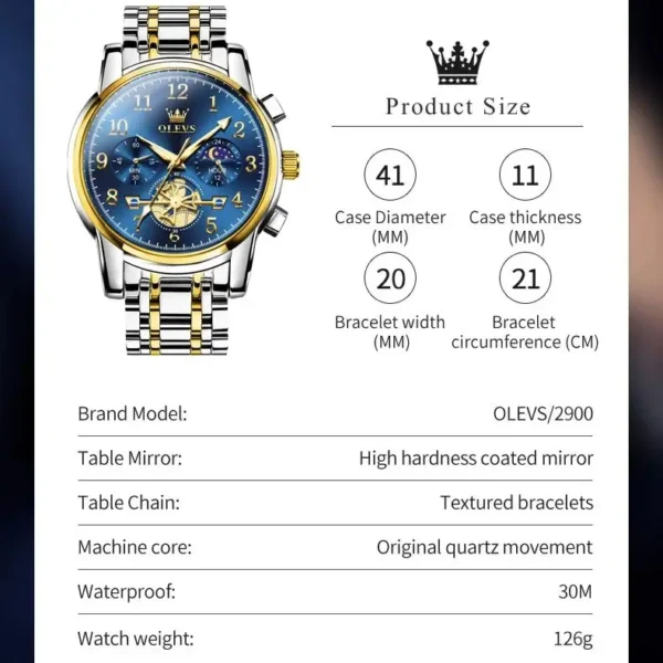 Relógio OLEVS 2900 Moon Phase Watch - Imagem 6