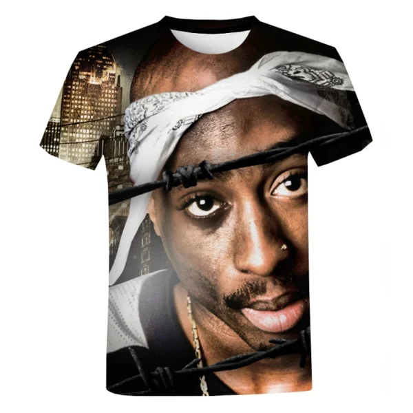 Camiseta grande de hip hop rapper 2PAC para homens, moda casual de verão, harajuku, gola redonda, manga curta, camiseta - Imagem 8
