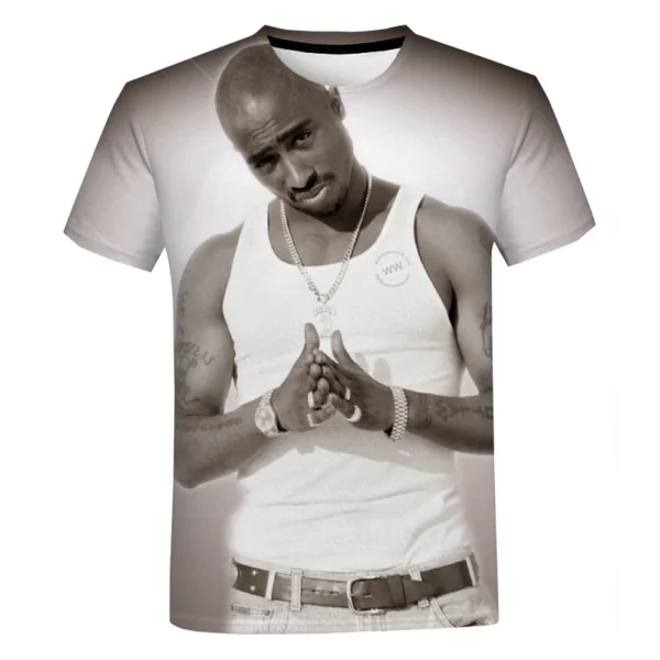 Camiseta grande de hip hop rapper 2PAC para homens, moda casual de verão, harajuku, gola redonda, manga curta, camiseta - Imagem 5