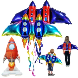 1Pcs Grande Foil Foil Balão Espaço Exploração Tema Inflável Decoração Brinquedos para Meninos Festa de Aniversário Foguete Asa
