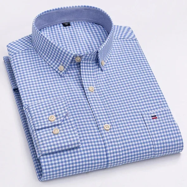 2024 Oxford Moda Masculina 100% Algodão Fino Manga Longa Casual Slim Cor Sólida Xadrez Estampa Listra Vestido Formal Camisa Plus 7XL 6XL - Imagem 22