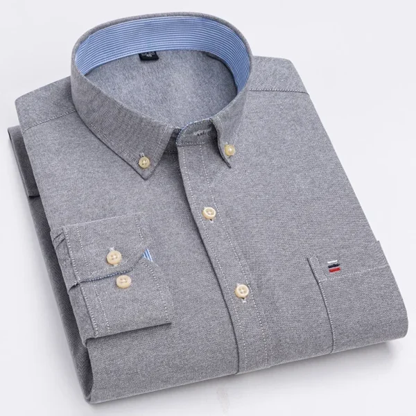 2024 Oxford Moda Masculina 100% Algodão Fino Manga Longa Casual Slim Cor Sólida Xadrez Estampa Listra Vestido Formal Camisa Plus 7XL 6XL - Imagem 18