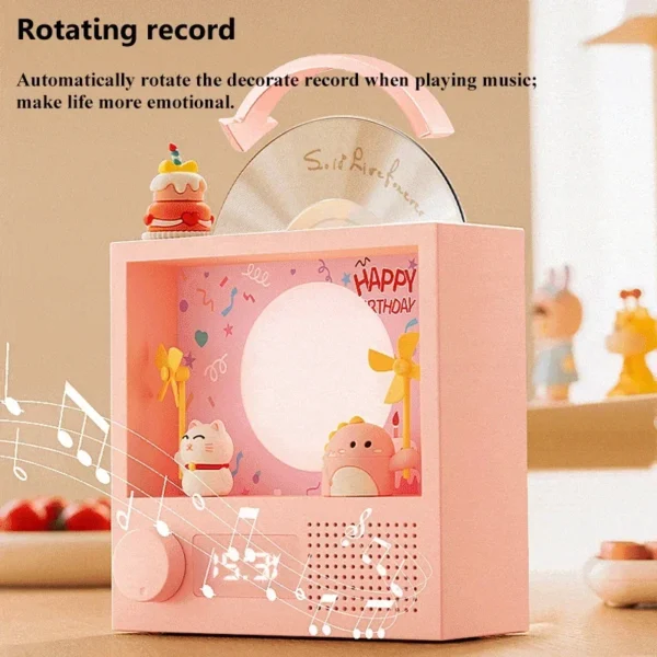 Caixa De Som Retro CD Record Bluetooth Speaker Portátil RGB Atmosfera Casa Pequeno Alto-falante Sem Fio com Relógio Menina Presente de Aniversário - Imagem 4