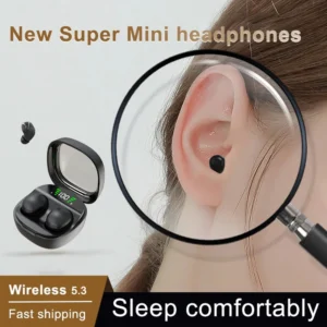 Mini Fones de Ouvido Invisíveis Sem Fio Bluetooth 5.3 Fone de Ouvido Sono Trabalho Esportes Fones de Ouvido Pequenos HiFi Estéreo Redução de Ruído Fones de Ouvido