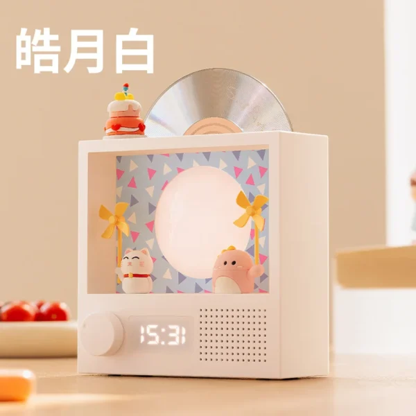 Caixa De Som Retro CD Record Bluetooth Speaker Portátil RGB Atmosfera Casa Pequeno Alto-falante Sem Fio com Relógio Menina Presente de Aniversário - Imagem 7