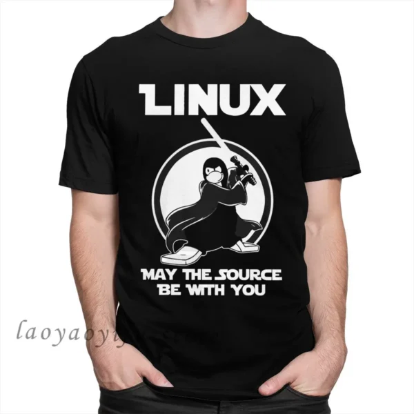 Programador Desenvolvedor de Computadores Geek Nerd Man Camiseta Engraçada Linux Tee Men May The Source Be with You Tops Ropa Hombre