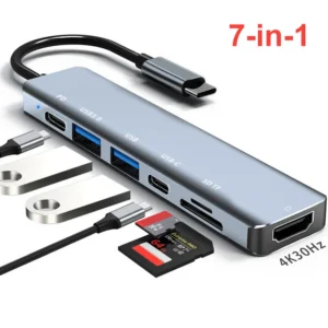 Estação de ancoragem USB C para laptop, 7-em-1, 4K, adaptador HDMI, HUB 3.0, tipo C para HDMI, PD 87W, divisor USB C para Macbook Pro