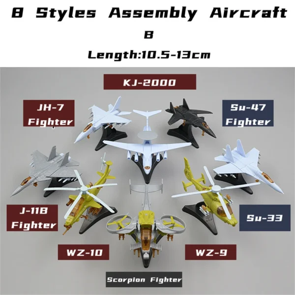 Mini modelo de montagem de avião, ornamento militar lutador, JH-7, SU-33, J-11, SU-47, KJ-2000, WZ-9, SA-52B, WZ-10,,, 8 estilos - Imagem 2