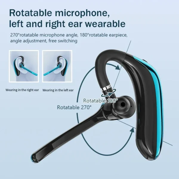EARDECO-fone de ouvido único sem fio com microfone, fone de ouvido bluetooth, auscultador com cancelamento de ruído - Imagem 5