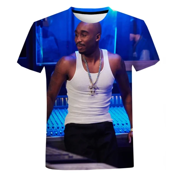 Camiseta grande de hip hop rapper 2PAC para homens, moda casual de verão, harajuku, gola redonda, manga curta, camiseta - Imagem 7
