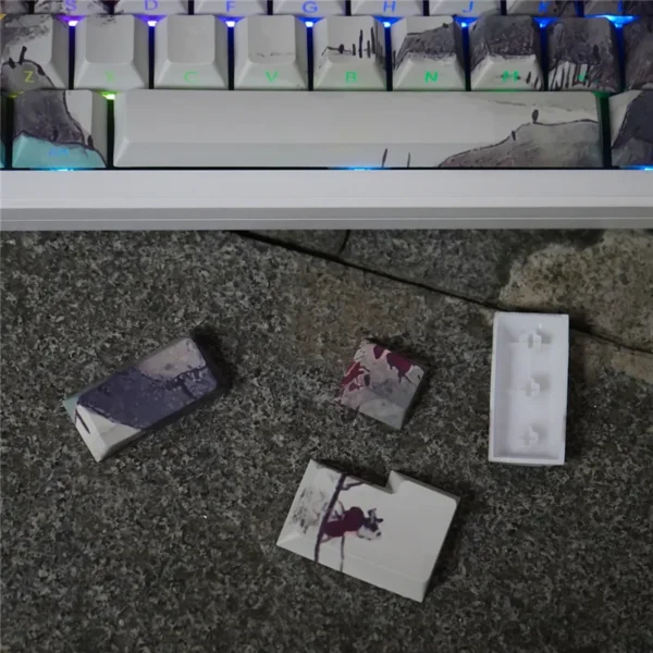 Estilo antigo pintura a tinta Keycaps, perfil cereja, PBT, sublimação de corante, letra lateral, luz através de keycaps para teclado mecânico - Imagem 6