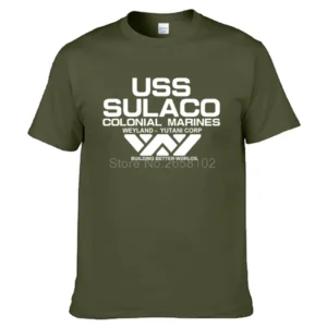 Moda USCSS Nostromo T-Shirt Alien USS Sulaco Colonial Marines Aliens Off World Camiseta de manga curta masculina de algodão com gola redonda
