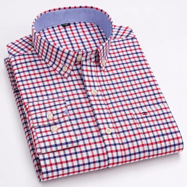 2024 Oxford Moda Masculina 100% Algodão Fino Manga Longa Casual Slim Cor Sólida Xadrez Estampa Listra Vestido Formal Camisa Plus 7XL 6XL - Imagem 25
