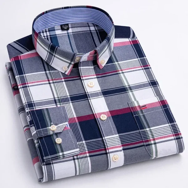 2024 Oxford Moda Masculina 100% Algodão Fino Manga Longa Casual Slim Cor Sólida Xadrez Estampa Listra Vestido Formal Camisa Plus 7XL 6XL - Imagem 11