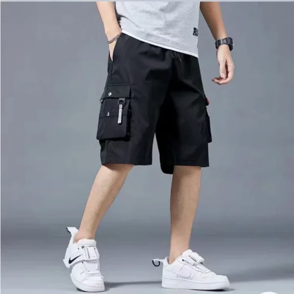 Shorts de trabalho, vários bolsos masculinos, shorts médios, calças curtas largas e finas de verão - Imagem 2
