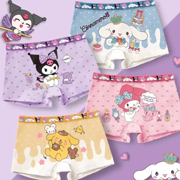 Sanrio Anime Cartoon Print Roupa Interior de Algodão para Meninas, Cute Baby Boxer, Cuecas Kawaii, Presente Infantil, Kuromi, 4Pcs - Imagem 9