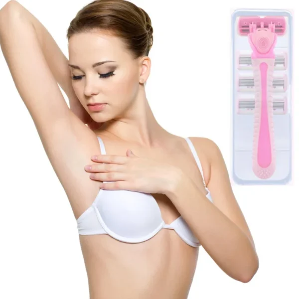 1 Faca Titular + 4 Lâminas de Aço Inoxidável Navalha De Barbear Do Corpo Com Caixa Bikini Axila Remoção Do Cabelo Seguro Beleza Saúde Cor Aleatória - Imagem 2