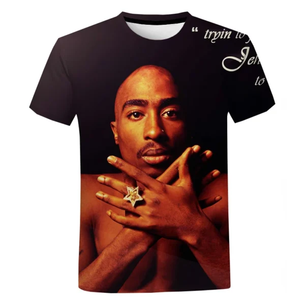 Camiseta grande de hip hop rapper 2PAC para homens, moda casual de verão, harajuku, gola redonda, manga curta, camiseta - Imagem 3