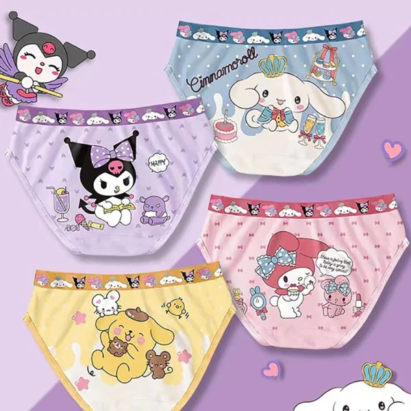 Sanrio Anime Cartoon Print Roupa Interior de Algodão para Meninas, Cute Baby Boxer, Cuecas Kawaii, Presente Infantil, Kuromi, 4Pcs - Imagem 3