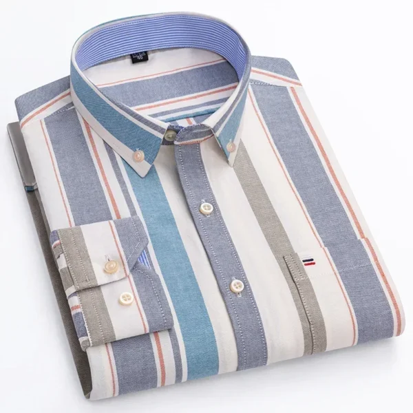 2024 Oxford Moda Masculina 100% Algodão Fino Manga Longa Casual Slim Cor Sólida Xadrez Estampa Listra Vestido Formal Camisa Plus 7XL 6XL - Imagem 9