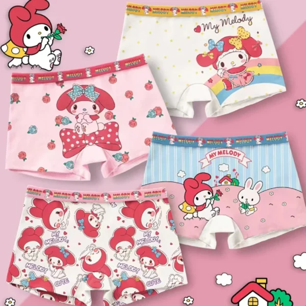 Sanrio Anime Cartoon Print Roupa Interior de Algodão para Meninas, Cute Baby Boxer, Cuecas Kawaii, Presente Infantil, Kuromi, 4Pcs - Imagem 2