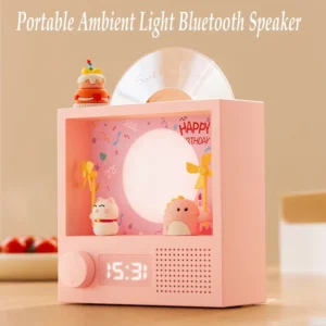 Caixa De Som Retro CD Record Bluetooth Speaker Portátil RGB Atmosfera Casa Pequeno Alto-falante Sem Fio com Relógio Menina Presente de Aniversário