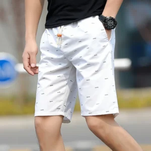 Verão Masculino Fishbone Print shorts calças Algodão Solto Casual Moda Praia pantalones cortos Joggers Streetwear short homme