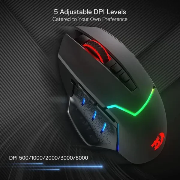 Redragon-M690 PRO Mouse sem fio para jogos, 8000 DPI, mouse com fio, tecla de fogo rápido, 8 botões macro para PC, Mac, laptop, preto, branco - Imagem 4