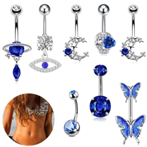 1pc Aço Inoxidável Azul Umbigo Anel Umbigo Tragu Piercing Barbell Coração Borboleta Corpo Jóias Punk Acessórios para Mulheres