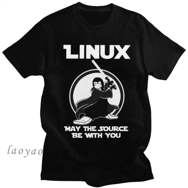 Programador Desenvolvedor de Computadores Geek Nerd Man Camiseta Engraçada Linux Tee Men May The Source Be with You Tops Ropa Hombre - Imagem 2