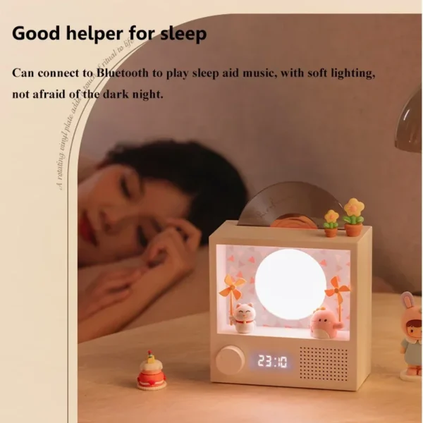 Caixa De Som Retro CD Record Bluetooth Speaker Portátil RGB Atmosfera Casa Pequeno Alto-falante Sem Fio com Relógio Menina Presente de Aniversário - Imagem 3